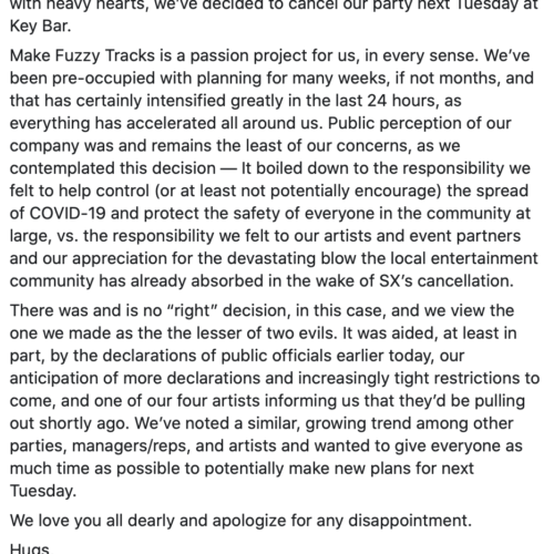 Make Fuzzy Tracks 2020 Canceled amid COVID-19 Concerns